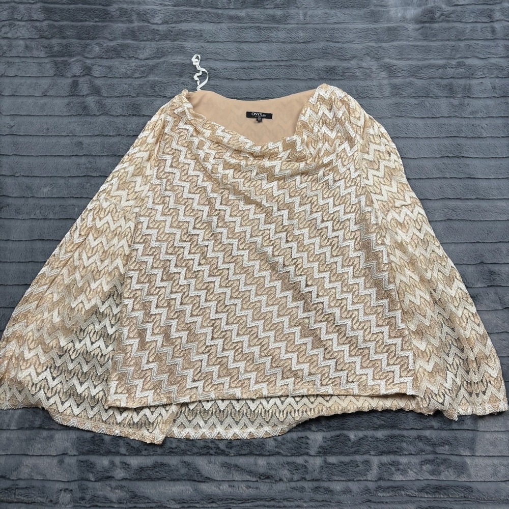 Onyx Nite Metallic Chevron Lace Cowl Neck Blouse Gold Silver 2X 9870
